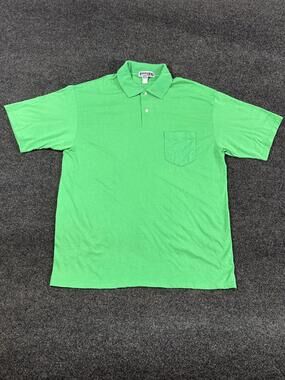 JERZEES Polo Shirt Mens L Green 50/50 Cotton Polyester Pocket Made USA Knit
